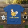 Guess What? funny chicken t-shirt design with a detective chicken and yellow text