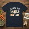 Guinea Pig Mom text design with three cute guinea pigs, one wearing a flower crown, on a navy t-shirt