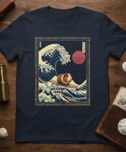 Guinea Pig Surfing Great Wave stylish graphic design printed on comfortable cotton t-shirt