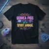 Neon sign style text "Guinea Pigs Are My Spirit Animal" with guinea pig graphics on a black t-shirt