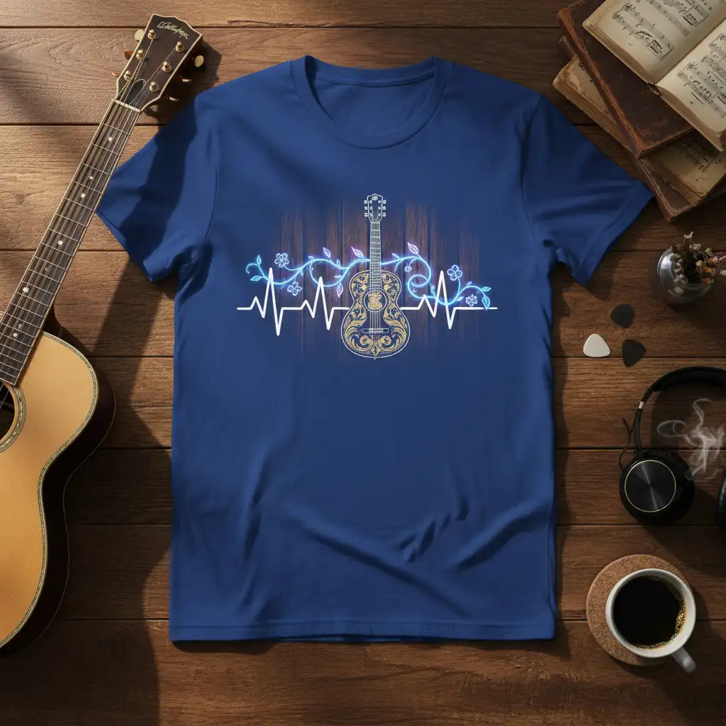 Guitar Heartbeat Design eye-catching design printed on soft premium material creating a standout t-shirt
