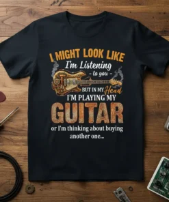 T-shirt with text "I Might Look Like I'm Listening to You But In My Head I'm Playing My Guitar or