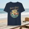 Gulf of Gavin Newsom California NEISROMA t-shirt design featuring a man's portrait, waves, palm trees, and money symbols in a