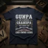 Gunpa Like A Normal Grandpa But More Fun And Owns Guns text design on navy blue t-shirt with vintage rifles