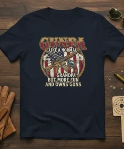 Gunpa Like A Normal Grandpa But More Fun And Owns Guns t-shirt design with firearms and American flag elements
