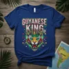 Guyanese King text above a jaguar's head wearing a crown, with Guyana flag colors and starbursts