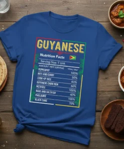GUYANESE Nutrition Facts Serving text design featuring eye-catching typography on quality t-shirt