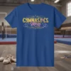 Gymnastics Mom t-shirt design with gold and pink typography and a gymnast silhouette