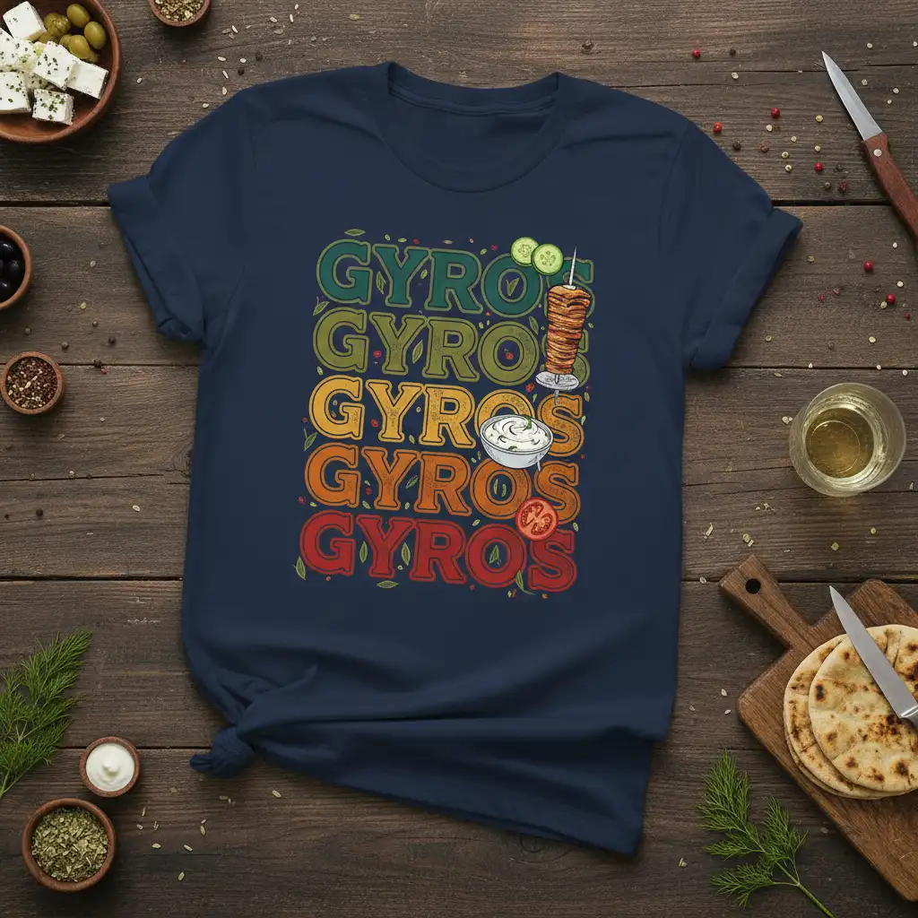 Gyros Gyros Gyros Gyros Gyros creative illustration printed on comfortable cotton fabric creating a standout t-shirt