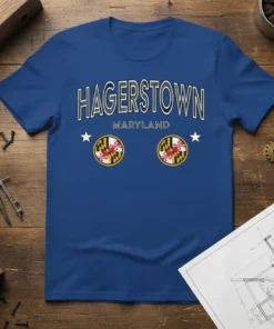 Hagerstown Maryland t-shirt design with bold lettering and two Maryland state flags
