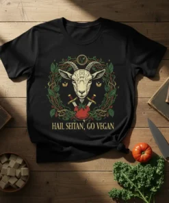 Hail Seitan Go Vegan detailed graphic design printed on comfortable cotton t-shirt
