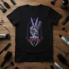 Hair Hustler t-shirt design with scissors and comb forming a peace sign, neon accents, and bold text