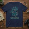 Hairy-Headed Woodpecks graphic t-shirt design featuring outline illustration of birds on branches with text below