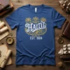 Haiti EST. 1804 vintage t-shirt design with palm trees and ornate gold details