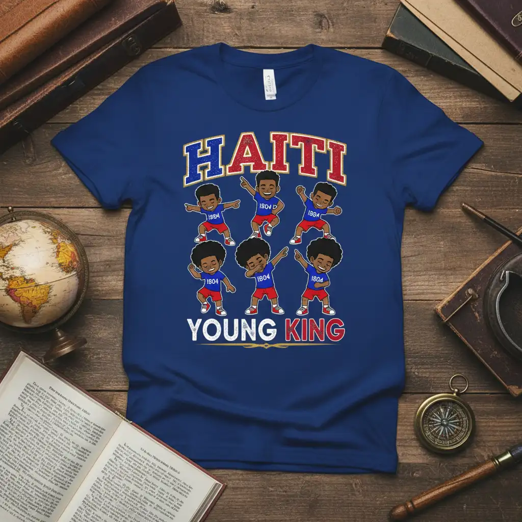 Haiti Young King design with dabbing cartoon boys, celebrating Haitian culture and 1804 independence day