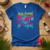 Haitian Girl Magic t-shirt design with bold typography, tropical flowers, and island-inspired patterns