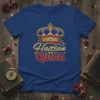 Haitian Queen t-shirt with a golden crown and red and blue accents, featuring the text "Haitian Queen" in gold and