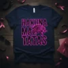 Hakuna Matatas quote with a pink leopard graphic on a navy t-shirt