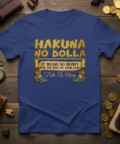 HAKUNA NO DOLLA IT text design featuring creative typography on quality t-shirt