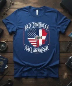 Half Dominican Half American t-shirt with split US and Dominican Republic flags design