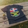 Half Dominican Perfection Half Jamaican T-Shirt with split flags and text graphic