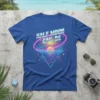 Retro Half Moon Cay, BS t-shirt design with neon sunset, palm trees, and oval border