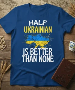Half Ukrainian Is Better Than None t-shirt design with Ukraine map graphic and patriotic text