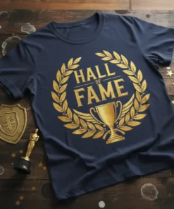 Hall of Fame t-shirt design with gold trophy and laurel wreath graphic