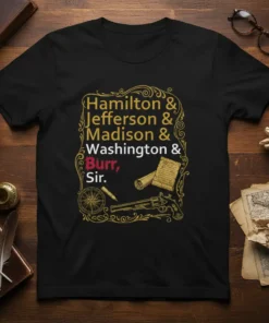 Hamilton Jefferson Madison Washington Burr Sir bold graphic design printed on comfortable cotton t-shirt