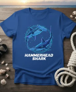 Hammerhead Shark T-Shirt design featuring two sharks swimming in a circle with the text "HAMMERHEAD SHARK" below