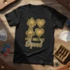 Black t-shirt with gold Hand and Foot Squad text and playing card suit graphics for rummy players