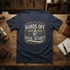 Hands Off My Social Security t-shirt with eagle graphic and vintage border design