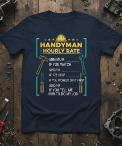 HANDYMAN HOURLY RATE MINIMUM text design featuring unique typography on quality t-shirt