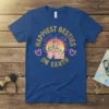 Happiest Besties On Earth text with a castle graphic and Mickey Mouse ears on a blue t-shirt
