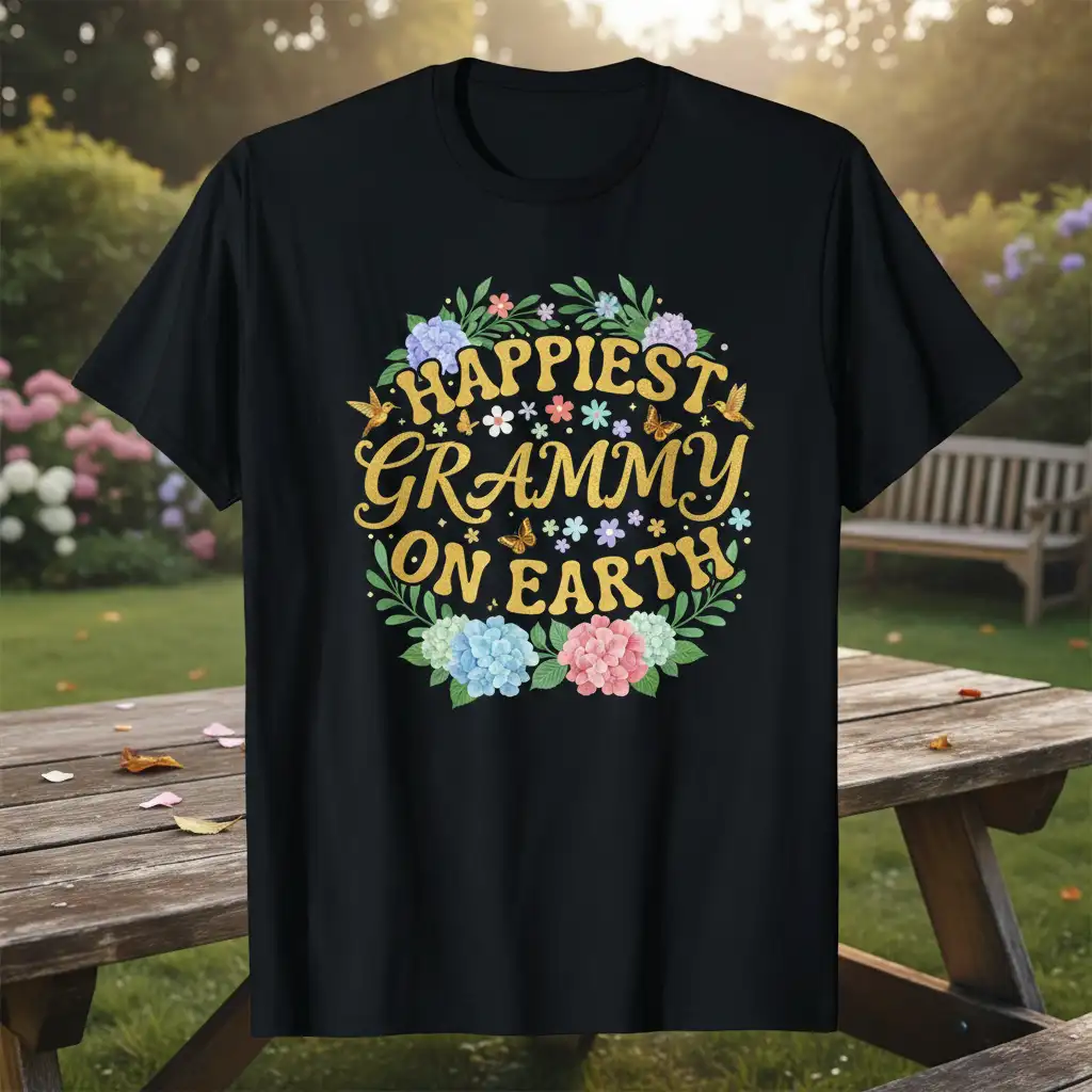 Happiest Grammy On Earth quote in a floral wreath, perfect gift for grandmothers