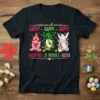 T-shirt design with "happiness all around HAPPY HAPPY HAPPY" and "VALENTINES ST PATRICK'S EASTER" text featuring gnomes dressed for each