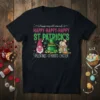 St. Patrick's Day t-shirt with gnomes, a pot of gold, and text "happiness all around HAPPY-HAPPY-HAPPY ST. PATRICK'S VALENTINES