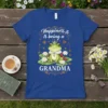 Happiness is being a GRANDMA t-shirt with a cute frog wearing a crown and cape, surrounded by lily pads and