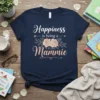 Navy blue t-shirt with "Happiness is being a Mammie" text and floral design, perfect for mamies