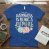 Happiness Is Being A Memere quote with floral design on a blue t-shirt, perfect for grandmothers