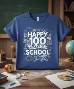HAPPY 100 100DAYS OF SCHOOL stylish graphic design printed on comfortable cotton t-shirt