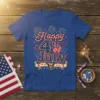 Happy 4th of July t-shirt with fireworks, American flag elements, and an eagle graphic