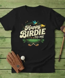 Happy Birdie TO ME golf t-shirt design with golf course, clubs, and bird graphic