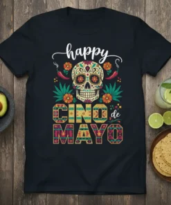 Happy Cinco de Mayo Skull eye-catching graphic design printed on comfortable cotton t-shirt