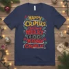 Happy Crimus It's Chrismun Merry Crisis Merry Cryslei funny Christmas t-shirt design with colorful typography and festive accents