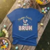 Happy Easter BRUH t-shirt with a cool bunny wearing sunglasses giving a thumbs up, surrounded by sprinkles and stars