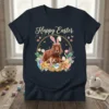 Happy Easter Dog T-Shirt with an Irish Setter wearing bunny ears and an Easter basket full of eggs