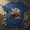 Happy Easter Tractor T-Shirt design with bunny ears on the tractor and a wagon filled with colorful Easter eggs and