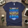 Happy Father's Day to the Most Amazing Papa Who Lives in Heaven quote on a navy blue t-shirt with gold