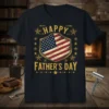 Happy Father's Day t-shirt with patriotic American flag shield design and stars